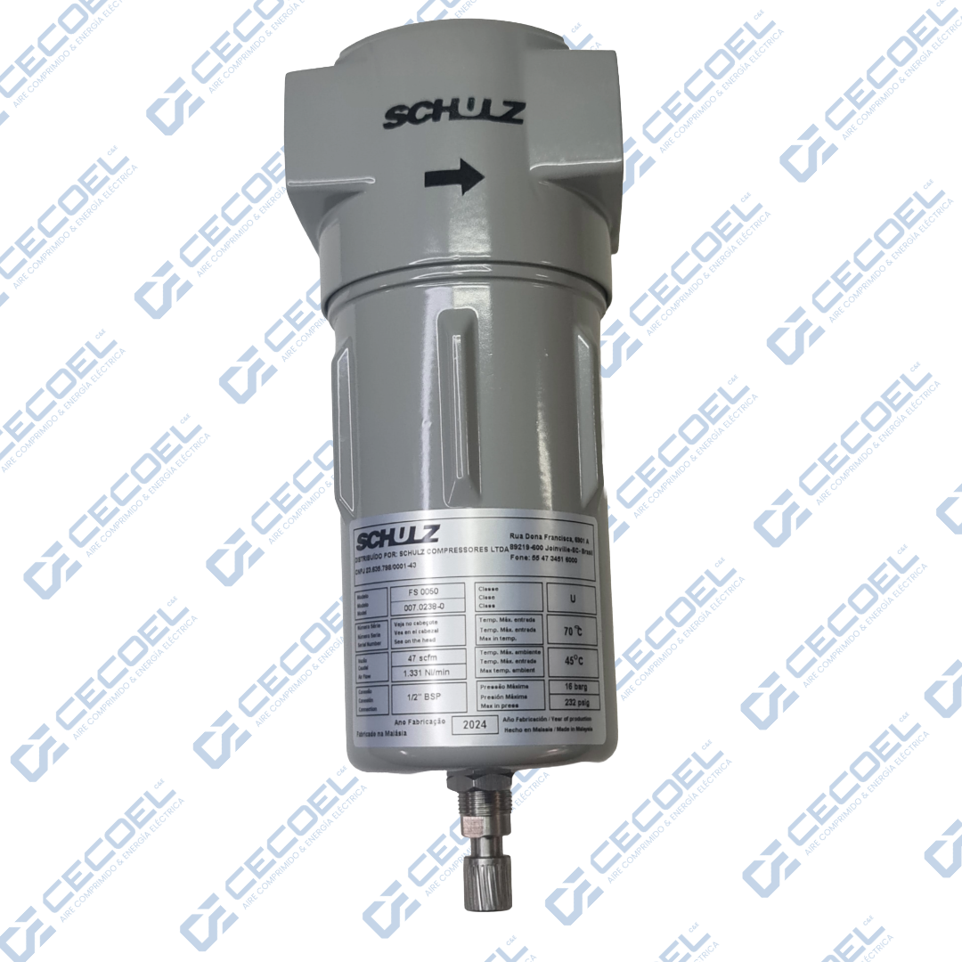 Filtro de línea de baja presión de aire comprimido Schulz FS 0050 007.0238-0 capacidad 50 pcm