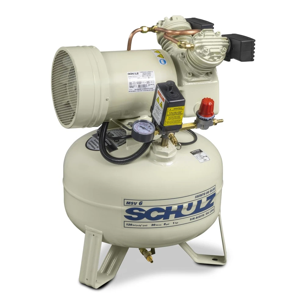 Compresor dental libre de aceite Schulz MSV 6/30 de 1 HP y 30 litros para consultorio odontológico